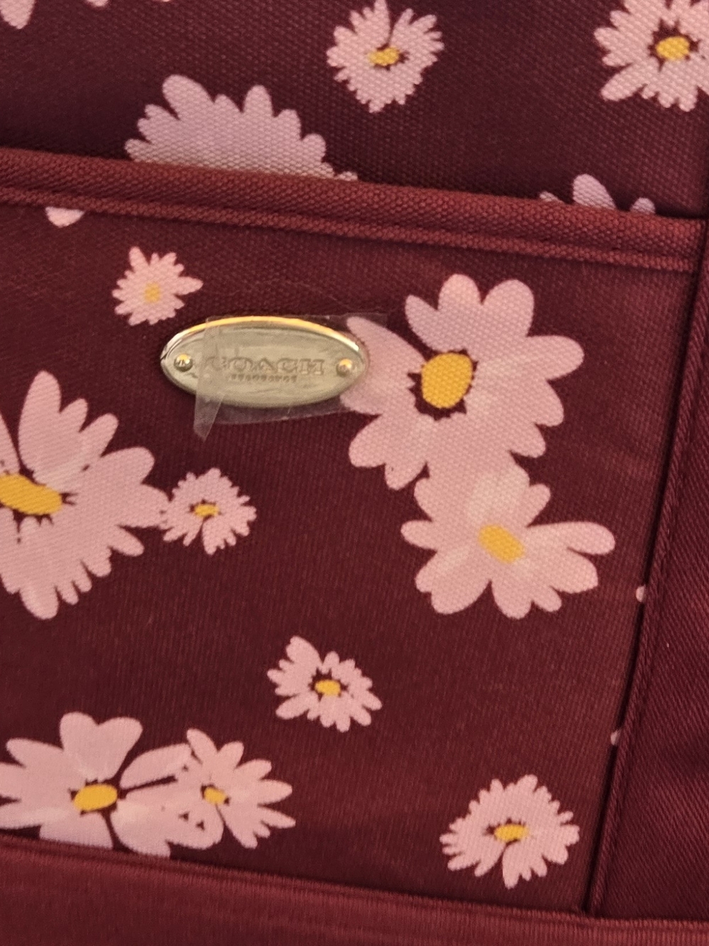 COACH Fragrance Floral Maroon Tote Bag with Pink Daisies - NWT - Picture 2 of 6